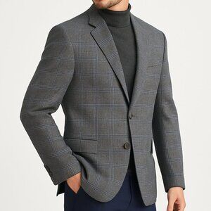 Lauren Ralph Lauren Wool Glen Plaid Sport Coat Blazer Quiet Luxury Gray Blue 44R